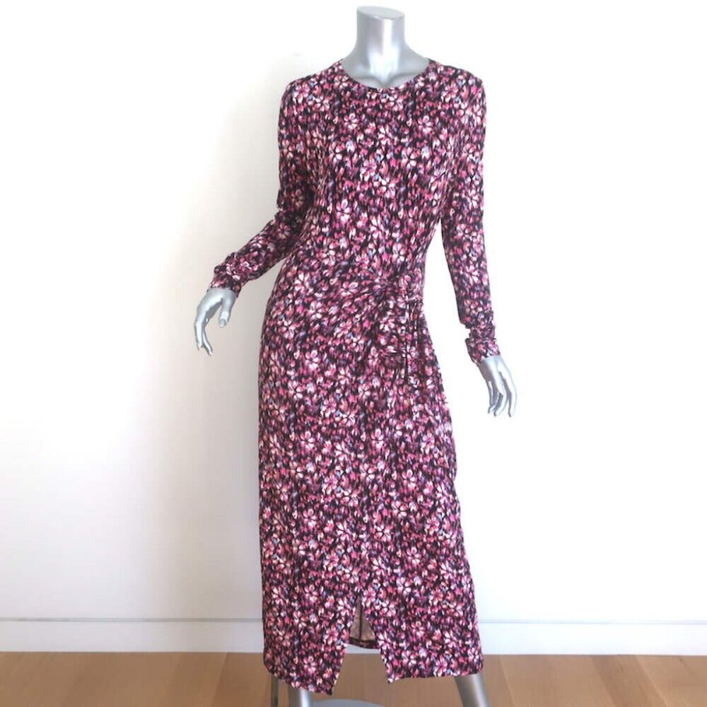 Isabel Marant Etoile Lisy Wrap-Front Dress Black/Pink Printed Jersey Size 42 NEW